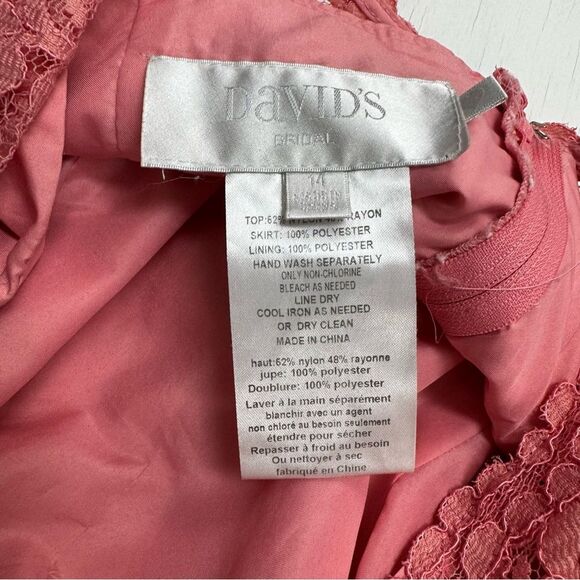 David’s Bridal Short Chiffon Dress Lace Top Size 14 - Picture 7 of 8